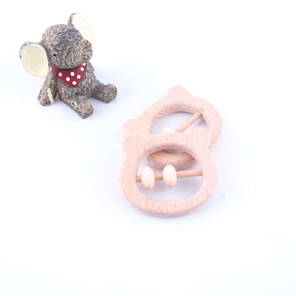 10PC Montessori Activity Gym Toys Lovey Small Wooden Bear Head Abacus Beads Rattles Baby Teether Toys Nursing Baby Teether