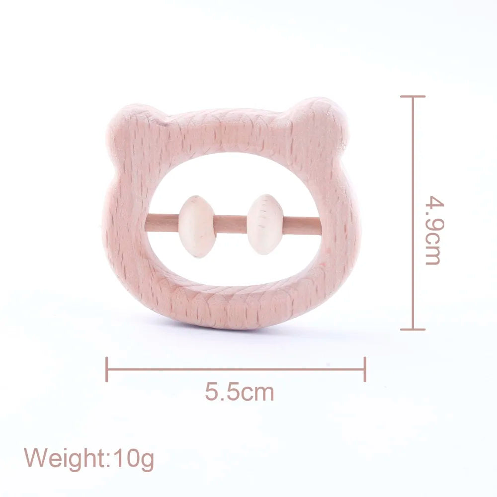 10PC Montessori Activity Gym Toys Lovey Small Wooden Bear Head Abacus Beads Rattles Baby Teether Toys Nursing Baby Teether