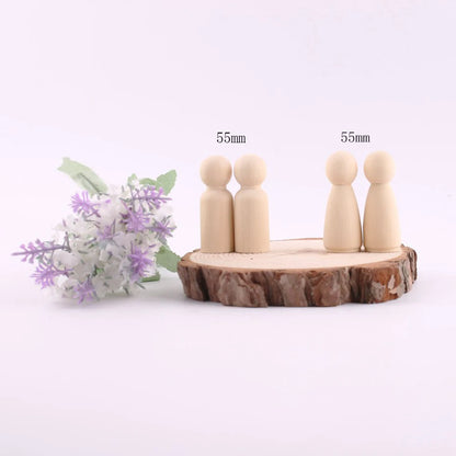 30pc 55mm Wood Teething Grandma And Grandpa Wooden Peg Dolls Solid Unpainted Handmade DIY Accessories Chew Toys Building Blocks