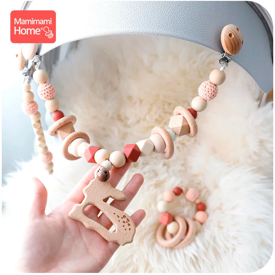 Baby Wooden Teether 1set Pram Clip Beech Rodent Gym Play Personalized Name Pacifier Chain Chewable Bracelet Children'S Goods Toy