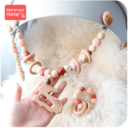 Baby Wooden Teether 1set Pram Clip Beech Rodent Gym Play Personalized Name Pacifier Chain Chewable Bracelet Children'S Goods Toy