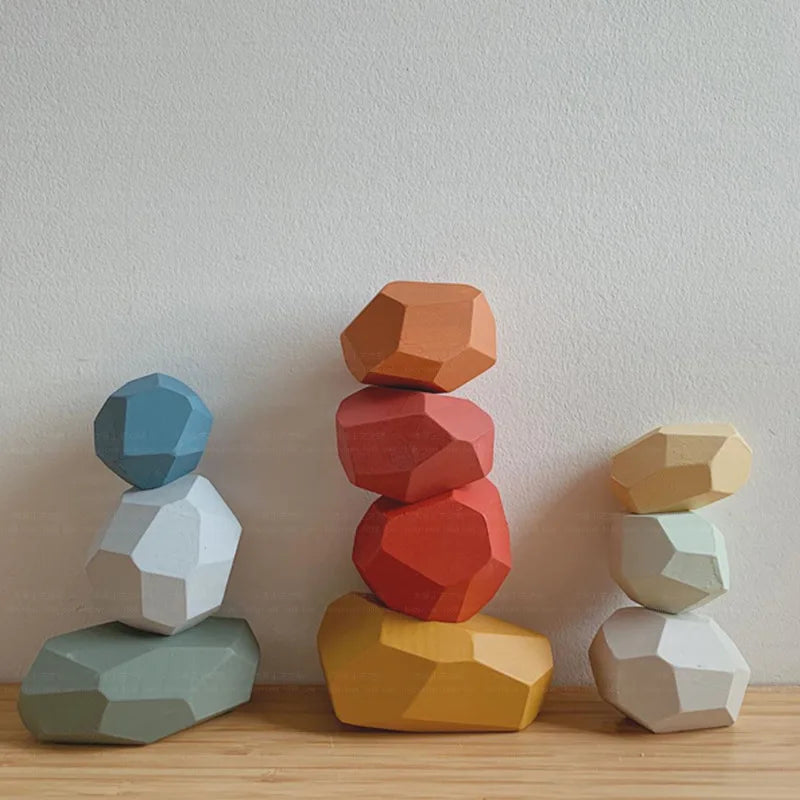 Silicone Building Block Colored Stone Educational Wooden Toy Nordic Style Balancing Stacked Building Montessori Toy Dropshipping