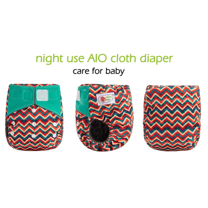 Happy Flute Overnight AIO Cloth Diaper Night Use Heavy Wetter Baby Diapers Bamboo Charcoal Double Gussets Fit 5-15kg