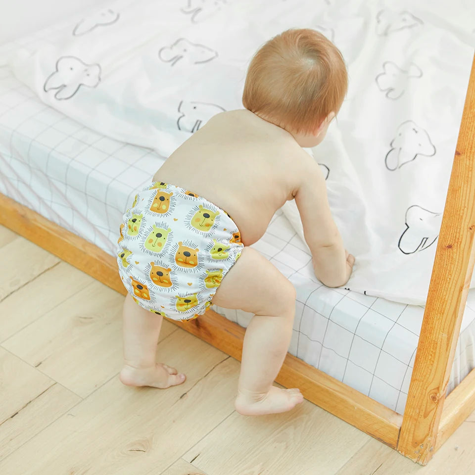 Happy Flute Overnight AIO Cloth Diaper Night Use Heavy Wetter Baby Diapers Bamboo Charcoal Double Gussets Fit 5-15kg