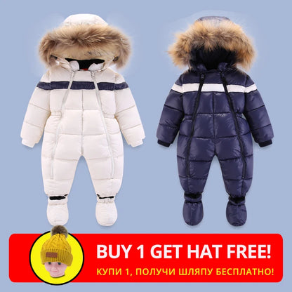 IYEAL Infant Boys Girl Snowsuit Outwear Newest Winter Children Baby Clothes Hooded Natural Fur Thicken Warm Rompers