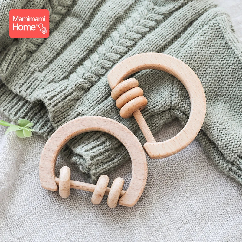 1pc Baby Wooden Teether Rattle Toys Wooden Rattles Abacus Beads Musical Rattles Ring Toys Children'S Goods Classic Sensory Toys