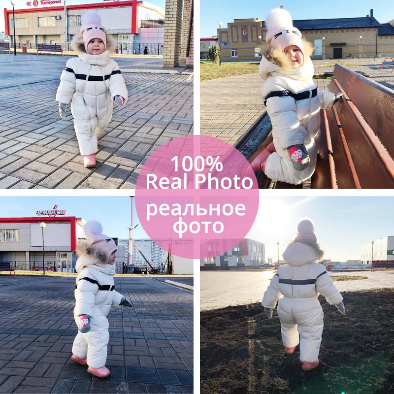 IYEAL Infant Boys Girl Snowsuit Outwear Newest Winter Children Baby Clothes Hooded Natural Fur Thicken Warm Rompers