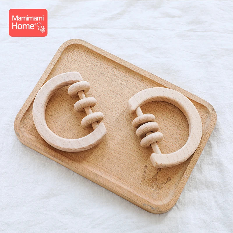 1pc Baby Wooden Teether Rattle Toys Wooden Rattles Abacus Beads Musical Rattles Ring Toys Children'S Goods Classic Sensory Toys