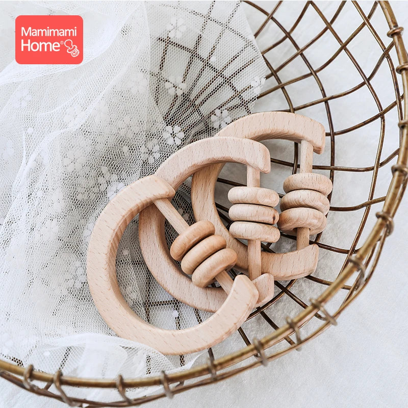 1pc Baby Wooden Teether Rattle Toys Wooden Rattles Abacus Beads Musical Rattles Ring Toys Children'S Goods Classic Sensory Toys