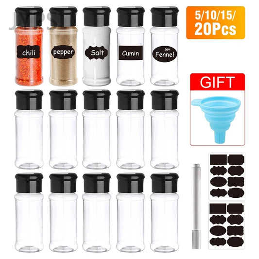 5/10/15/20PC Jars for spices Salt and Pepper Shaker Seasoning Jar spice organizer Plastic Barbecue Condiment Kitchen Gadget Tool
