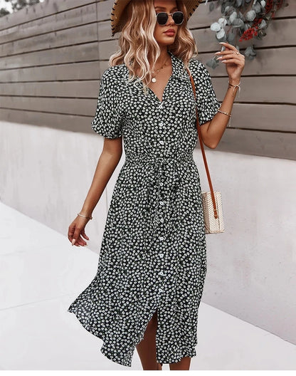 Floral Print V-Neck Midi Dress