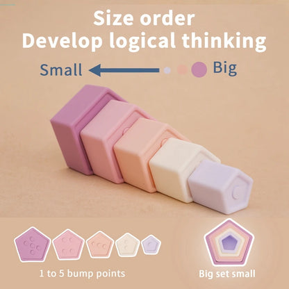 1Set Silicone Stacking Toys Building Block BPA Free Baby Silicone Teether Soft Block Folding Educational Game Toys