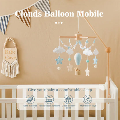 Wooden Baby Rattles Toy 0-12 Months Soft Felt Cartoon Hot Balloon Bed Bell Newborn Music Box Holder Bracket Infant Crib Toy Gift