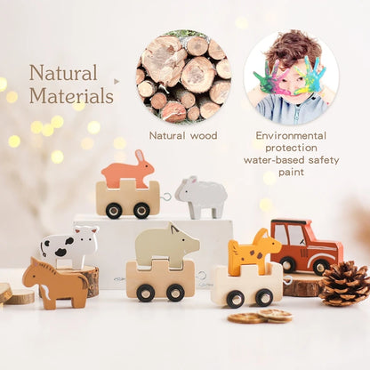 Baby Wooden Building Blocks Train Farm Animal Stacking Educational Toy Blocks Game Hands-on Queuing Ability Educational Kid Gift