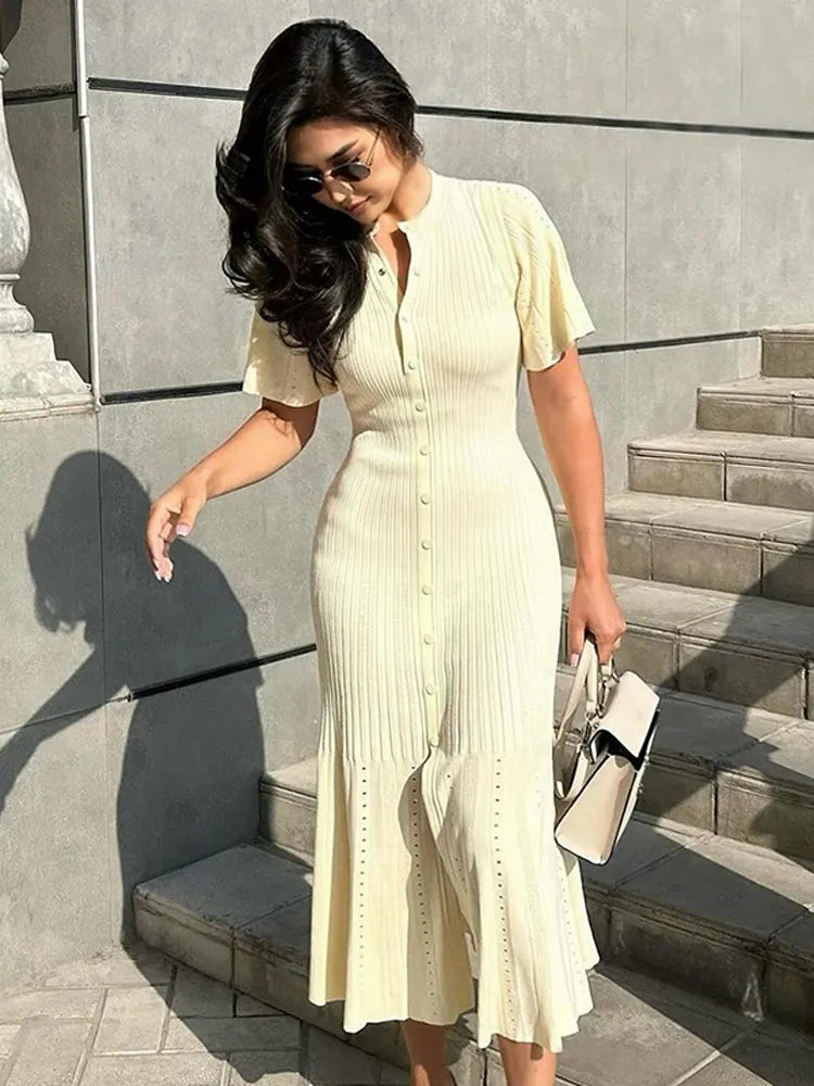 Pleated Hem Knit Midi Dress