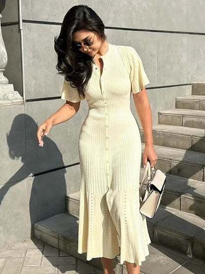 Pleated Hem Knit Midi Dress
