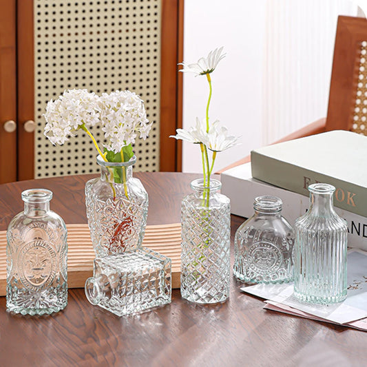 1 piece retro small vase glass aromatherapy bottle mini transparent vase living room decoration simple dining table decoration h