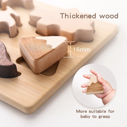 Montessori Wooden Puzzle Toy 3D Dinosaur Stacking Blocks Geometric Baby Educational Toys Learning Diverse Shape Building Blocks