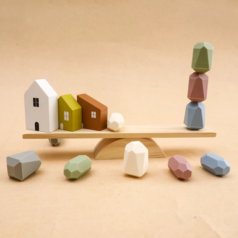 Montessori Silicone Baby Balance Blocks Block Toy Food Grade Silicone Stacking Building Category Game Early Educational Kid Gift