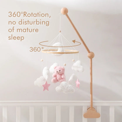 Crib Mobile Wooden Bed Bell Soft Felt Cartoon Rabbit Mobile Hanging Rattles Toys Newborn Music Box Bed Bell Hanging Bracket Toys