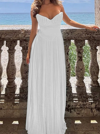 Off-Shoulder Pleated Maxi Dress