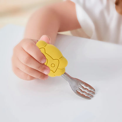 Bebe Feeding Spoon Fork Set Silicone Handle Cutlery Crab Lion Stainless Steel Utensils Baby Items With Free Shipping