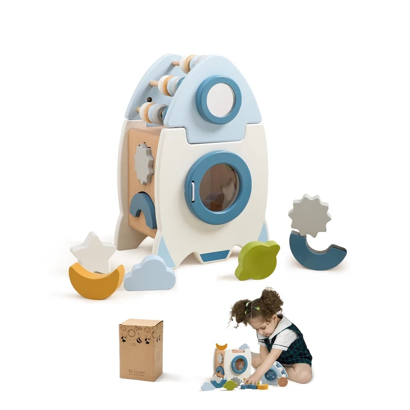 Kids Wooden Rocket 5-in-1 Stacking Set Toys Baby Multifunctional Shape Cognitive Educational Block Toy Baby Gift Montessori Toys