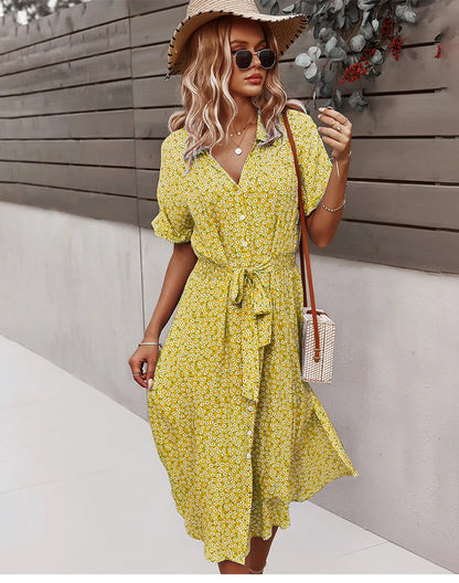 Floral Print V-Neck Midi Dress