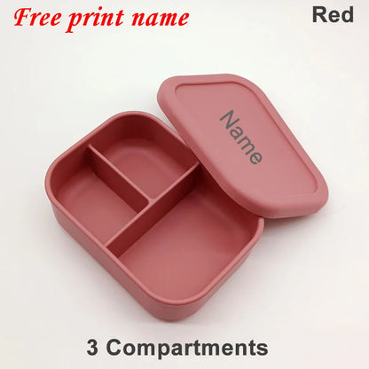 Personalized Name Lunch Box 3 Compartment Silicone Bento Box Portable Leak Proof Microwave Oven Lunch Box Picnic Food Container