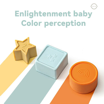 Baby Toy Soft Building Blocks Silicone Stacking Blocks Round Shape Silicone Construction Toy Rubber Teethers Montessori Toy Gift