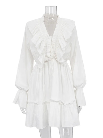 Tossy Ruffled V-Neck White Mini Dress Female