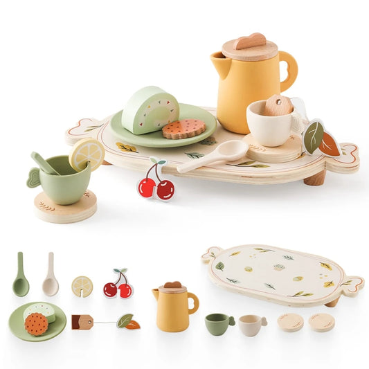 1 Set Wooden Montessori Toys Pretend Play House Toys Silicone Cups Pretend Play Food Learning Role Play Game for Kids Toy Gifts