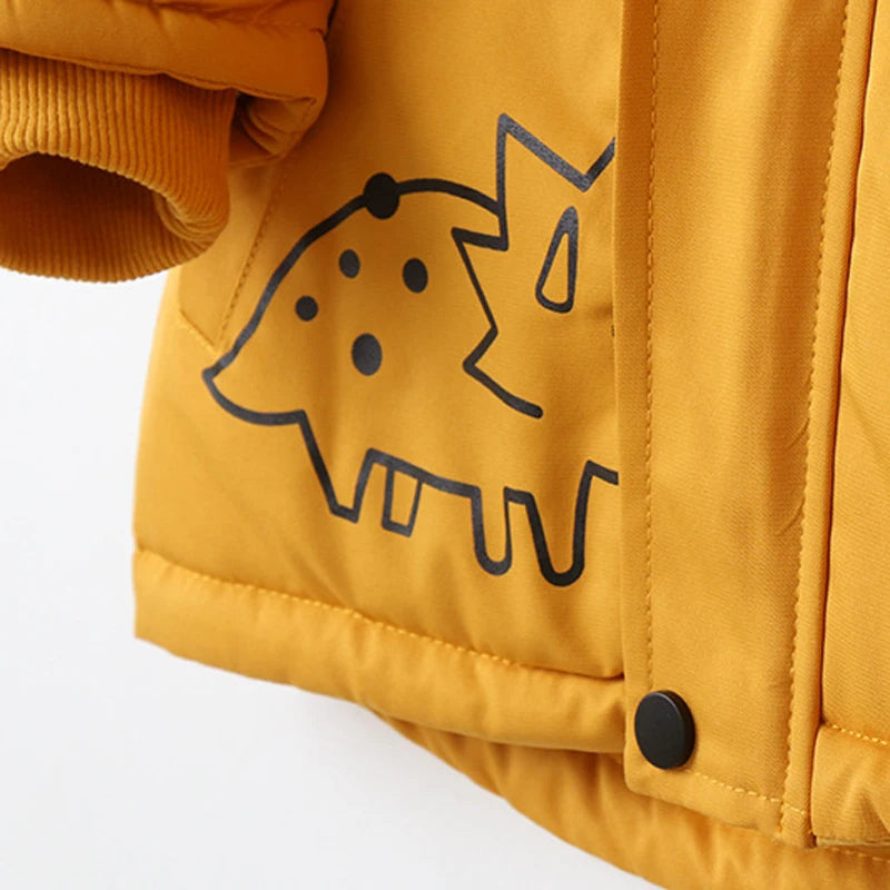 IYEAL Children's Coat Cartoon Dinosaurs Kids Clothes Cotton Padded Warm Velvet Windproof Hooded Jacket Boys Thickened Outwear