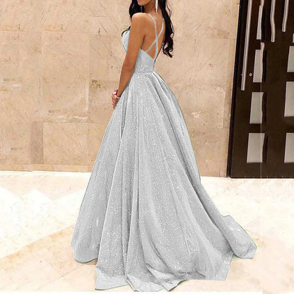 Elegant Backless Sequin Party Dress