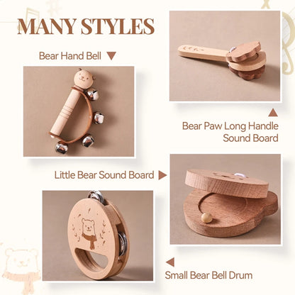 Wooden Baby Montessori Rattle Toy Animal Bear Shape Hand Bell Toy BPA Free Rodent Teething Necklace Food Grade Baby Chewable Toy