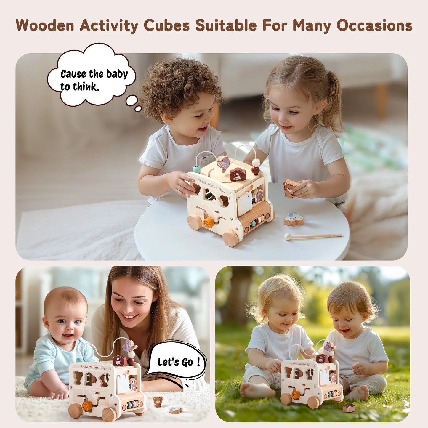Baby Wooden Montessori Toy 0-12Months Baby Car Toy Polyhedron Busy Bus Toy Kids Early Education Hand Brain Sense Organ Toys Gift