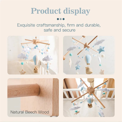 Wooden Baby Rattles Toy 0-12 Months Soft Felt Cartoon Hot Balloon Bed Bell Newborn Music Box Holder Bracket Infant Crib Toy Gift