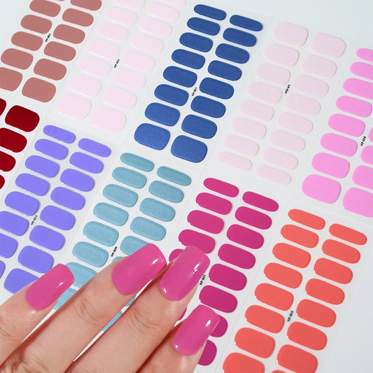 16 Tips Solid Color Gilded Gold Gel Nail Sticker Full Cover Self-Adhesive Press On Nail Decal Long Lasting Gel Nail Polish Wraps
