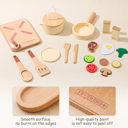 Baby Montessori Wooden Toy Kitchen Pretend Play House Toy Simulation Cooking Utensils Tool Kids Early Education Learning Toys