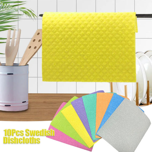 10Pc Dishcloth Magic Cleaning Cloth Kitchen Absorbent Rag Towel Cellulose Swedish Dishcloth Wood Pulp Sponge Reusable Dish Cloth
