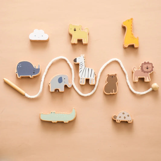 1Pcs Baby Wooden Animal Threading Toys Montessori Zoo Theme Stacking Blocks Puzzle Infant Animal Stringing Threading Toys Gifts
