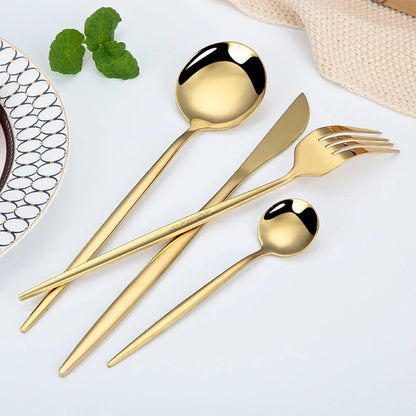 24Pcs Stainless Steel Dinnerware Set Black Gold Cutlery Spoon Fork Knife Western Cutleri Silverware tableware Set Supplies