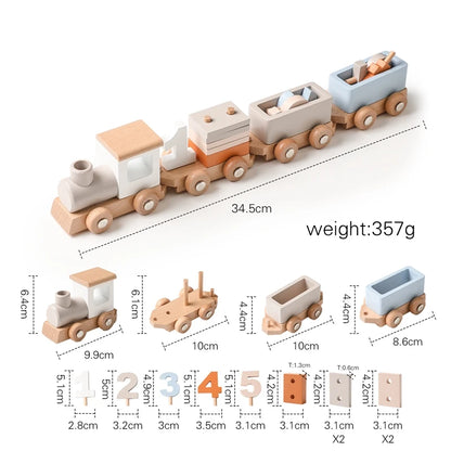 Wooden Birthday Train Toy Simulated Train Toy Model Baby Montessori Educational Toys Wooden Trolley Baby Learning Kid Toys Gifts