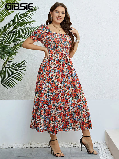 Floral Puff Sleeve A-Line Dress