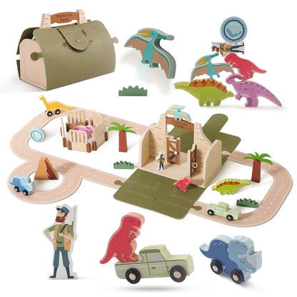 Wooden Block Dinosaur Scene Toys Montessori Children Play Toys Baby Shape Pairs Multiple And Functional Toy Baby Decoration Gift