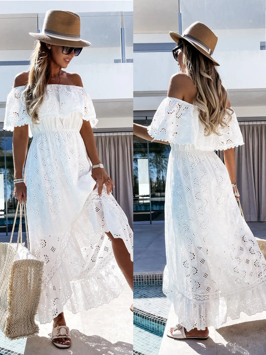 Trendy White Maxi Beach Dress