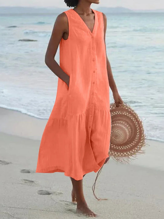 Loose Patchwork V-Neck Midi Dress
