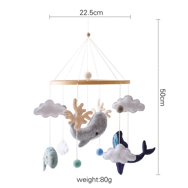 Wooden Baby Mobile Crib Bed Bell Cartoon Sea Animal Cloud Seashell Crib Hanging Toys Montessori Educational Cognitive Puzzle Toy