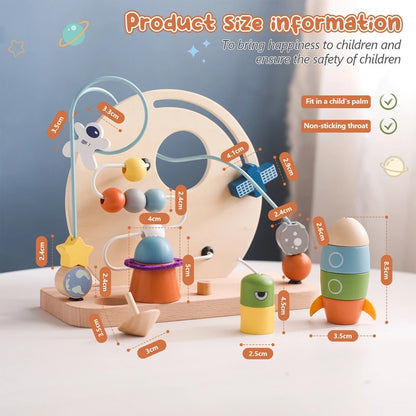 Baby Montessori Cartoon Rocket Satellite Blocks Toys Wooden Surround Planet Maze Toys Infant Color Recognition Educational Toys