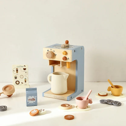 Kids Montessori Toys Wooden Kitchen Deluxe Coffee Maker Toys Children Cosplay Play House Educational Toys Baby Blocks Toys Gifts